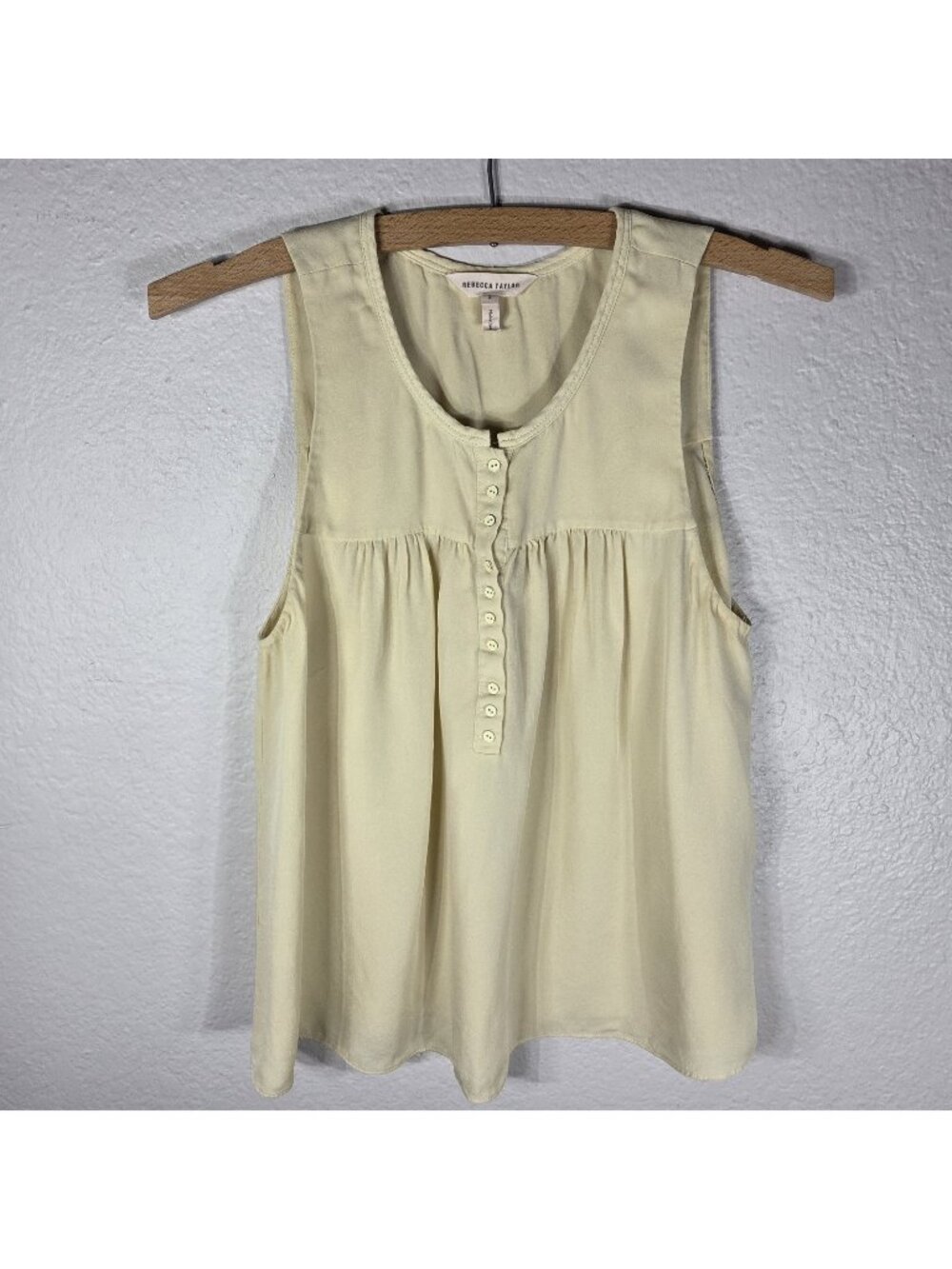Rebecca Taylor 100% Silk Top Blouse Sleeveless Yellow Size 2 Button Up Ruffle